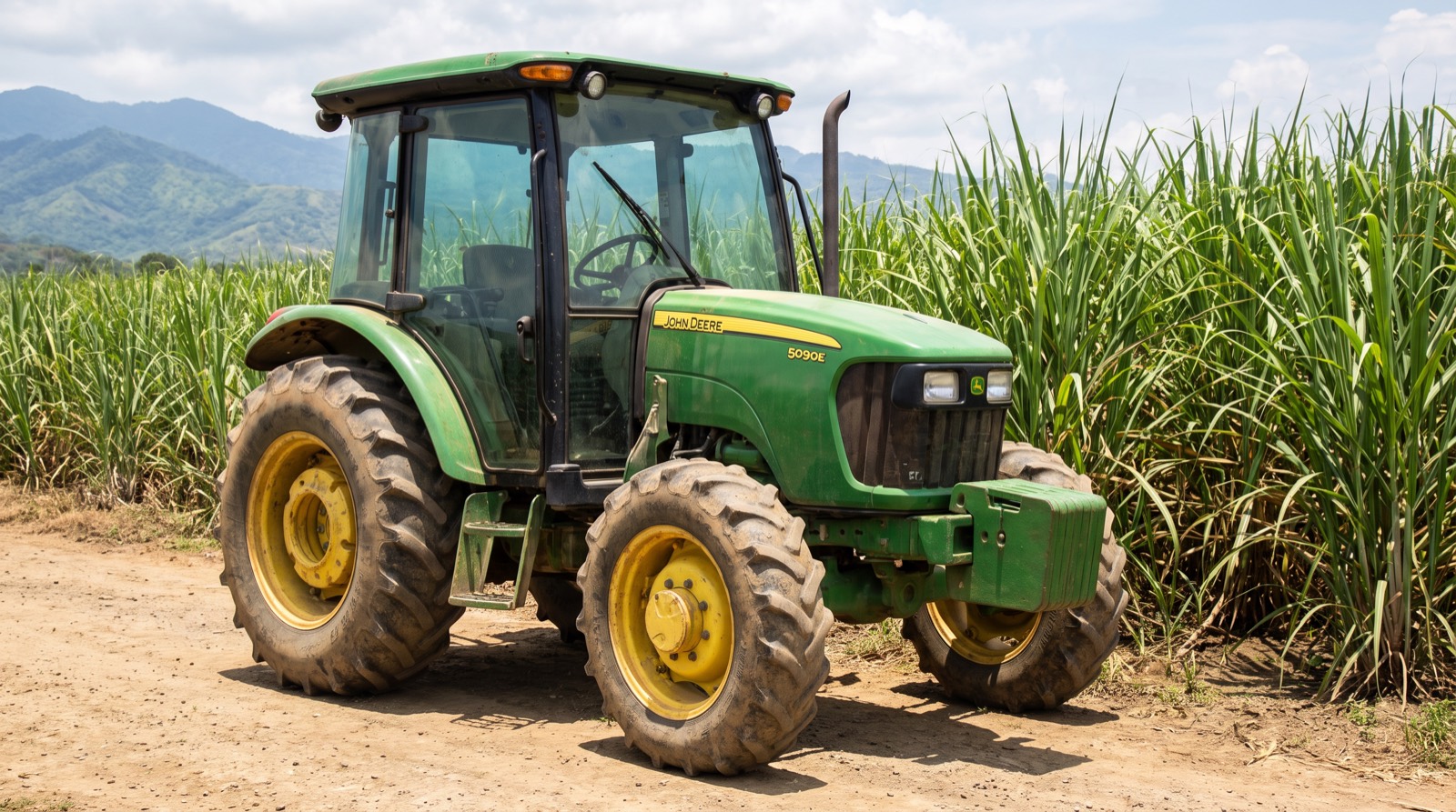 Tractor John Deere en un cultivo de caña del Valle del Cauca